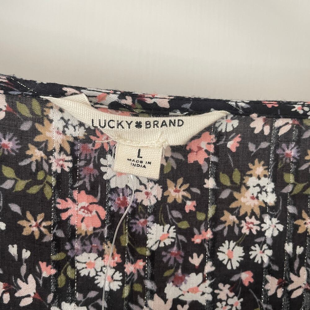 Lucky Brand Printed Flouncey Mini Dress 3/4 Sleeved Black Floral NWT Size L - Picture 4 of 10